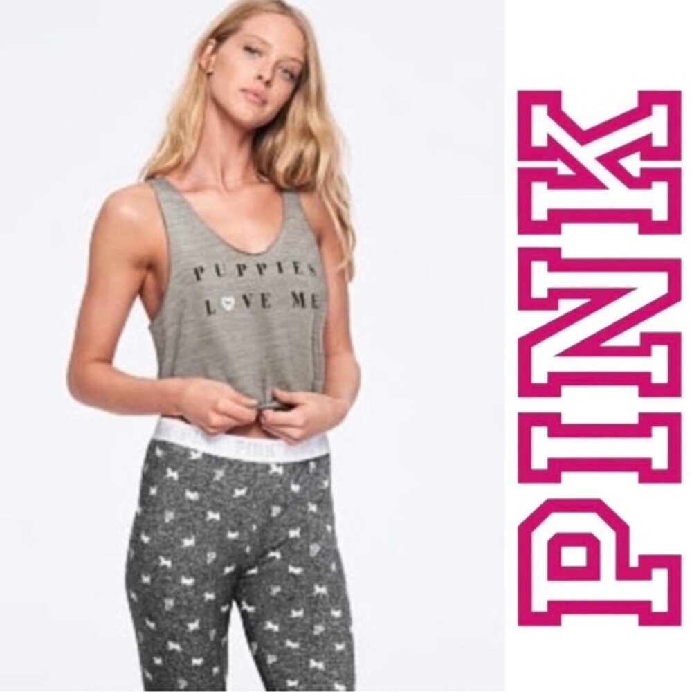 Victoria's Secret PINK | Gray Puppies Love Graphic Tank Top Shirt | Size Small